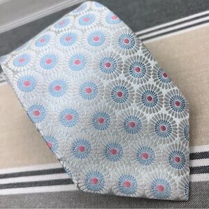 Ted Baker necktie 100% SILK tie  floral blue pink silver bright multicolor